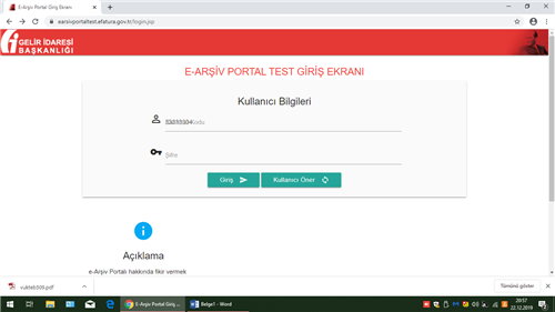 E-Arşiv Portal Giriş Ekranı..